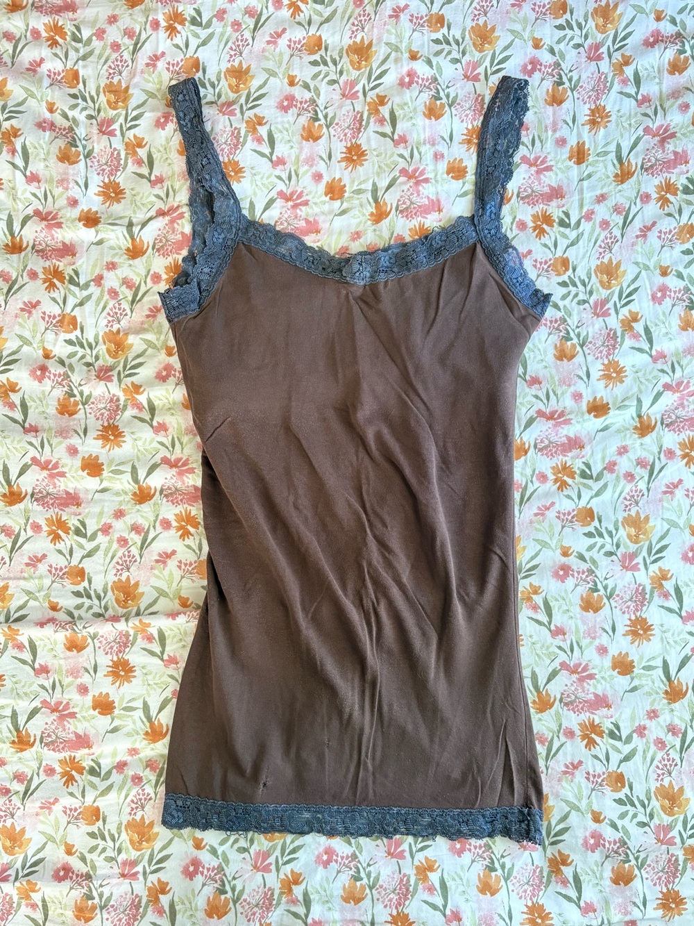 Vintage Forever Twenty One Brown Cami Tank Top Size S Lace Trim Indie Cottage